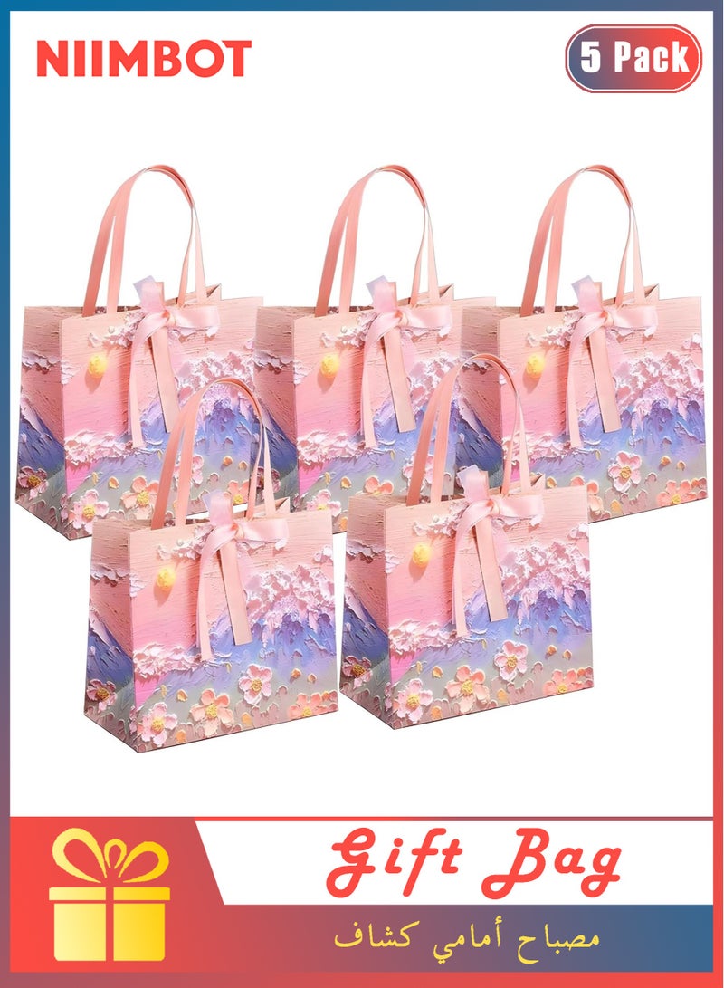 NIIMBOT 5 Pcs Color Gift Bag with Handle, Oil Painting Gift Paper Bags Medium Size Small Gift Bags Birthday Craft Paper Gift Bags for Presents, Birthdays, Mother's Day, Weddings, Party, 25X12X22CM - Image 1
